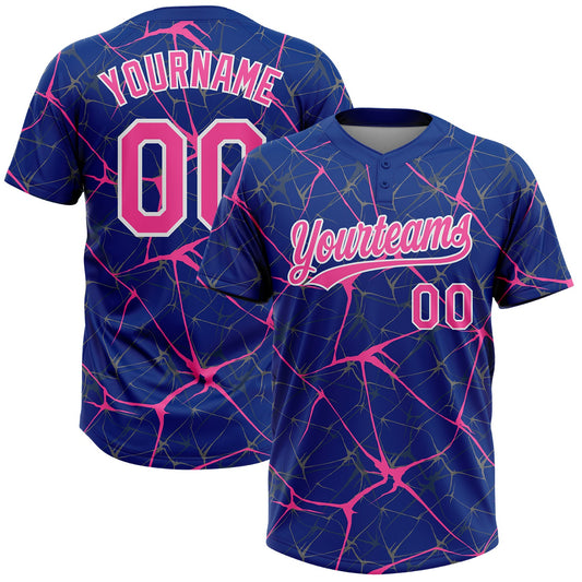 Custom Royal Pink-White  Abstract Network Two-Button Unisex Softball Jersey - Main View