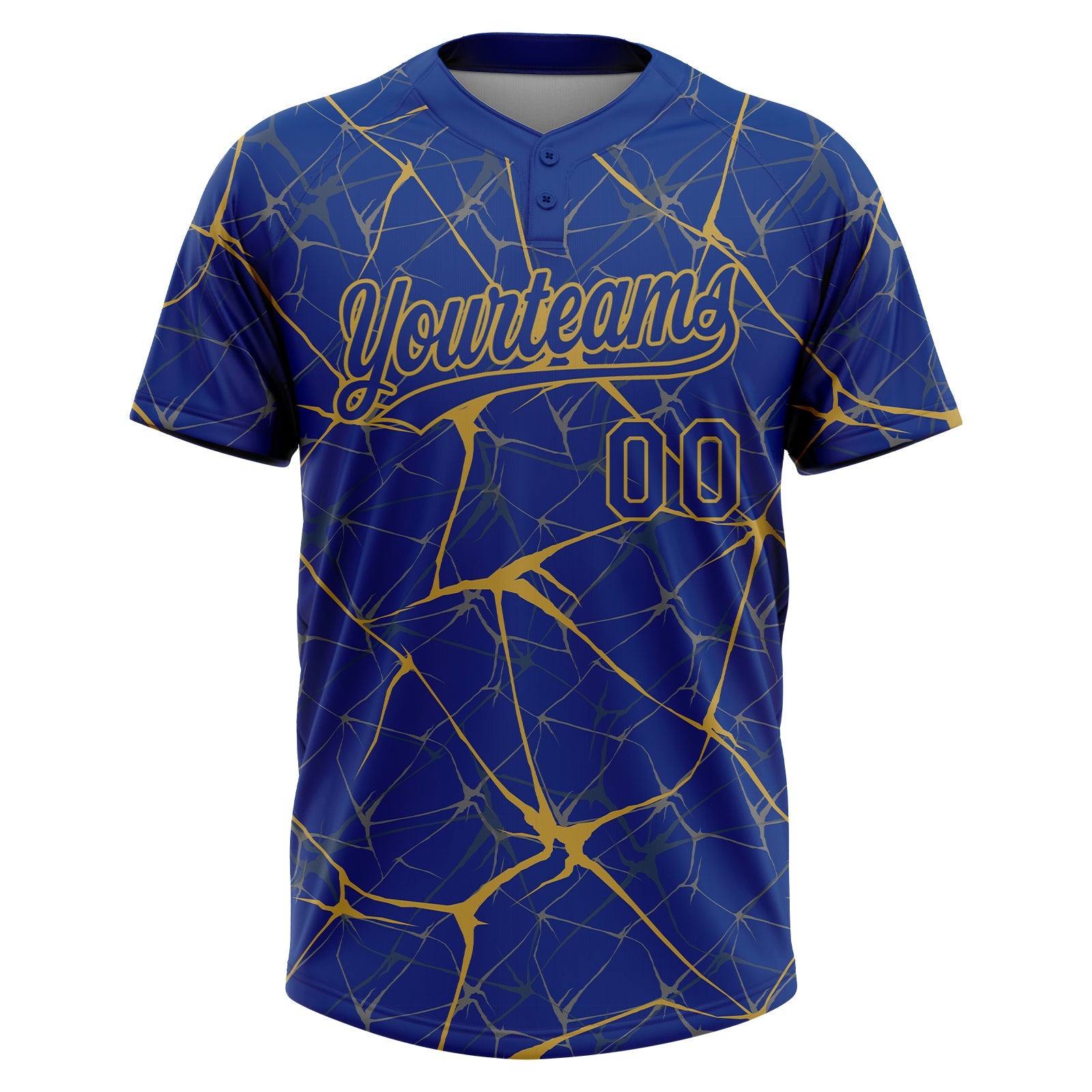 Custom Royal Old Gold  Abstract Network Two-Button Unisex Softball Jersey view 2