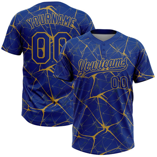 Custom Royal Old Gold  Abstract Network Two-Button Unisex Softball Jersey - Main View