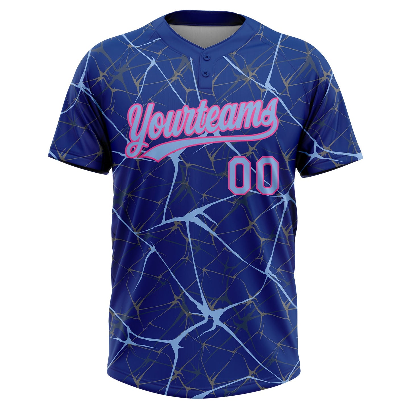 Custom Royal Light Blue-Pink  Abstract Network Two-Button Unisex Softball Jersey view 2