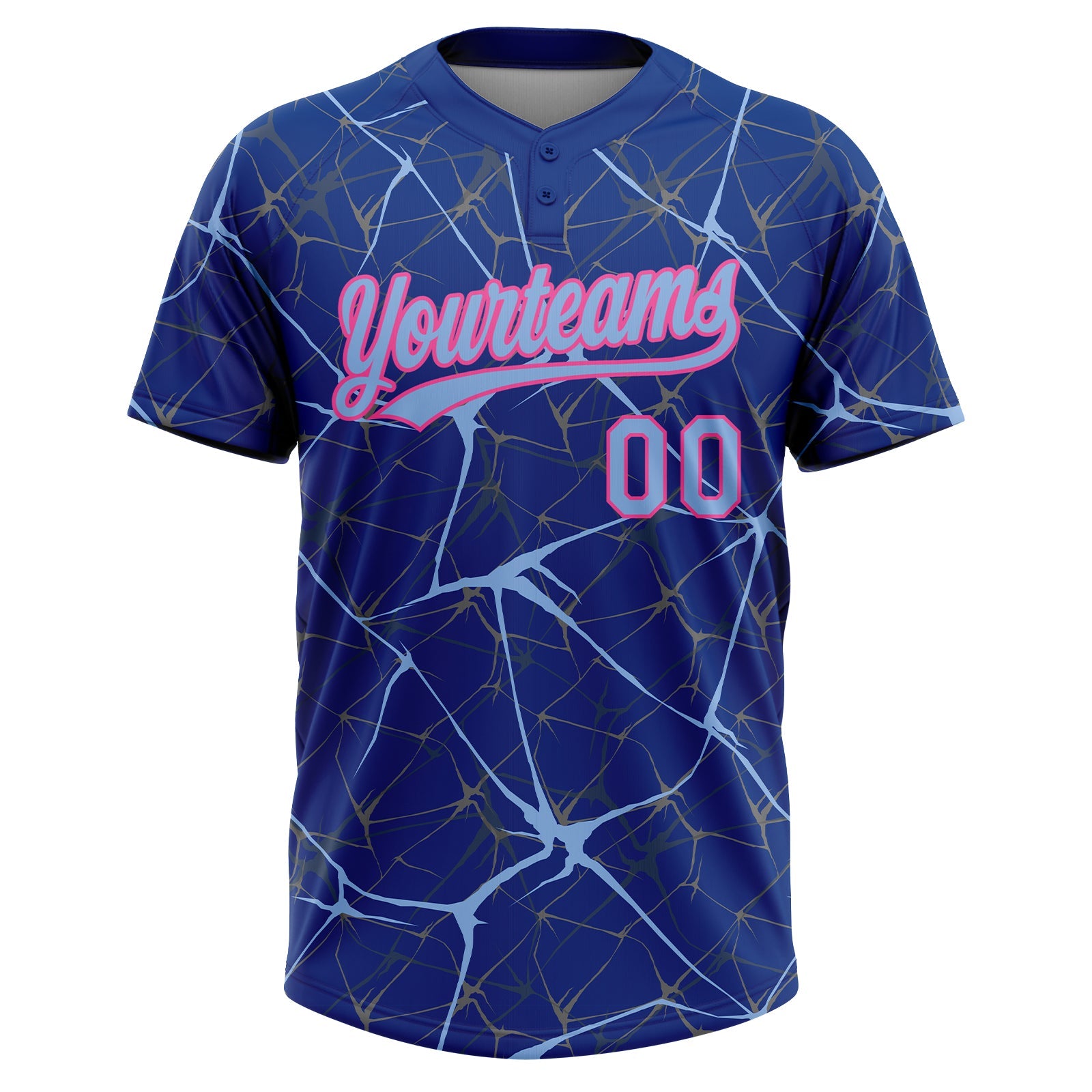 Custom Royal Light Blue-Pink  Abstract Network Two-Button Unisex Softball Jersey view 2