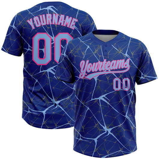 Custom Royal Light Blue-Pink  Abstract Network Two-Button Unisex Softball Jersey - Main View