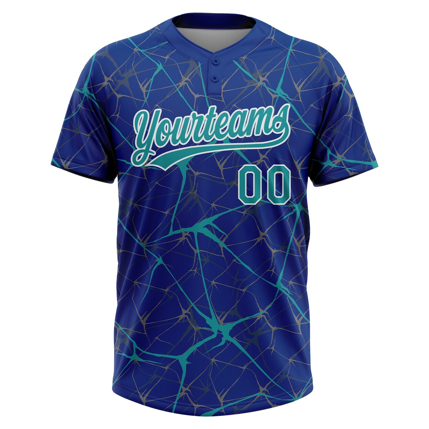 Custom Royal Teal-White  Abstract Network Two-Button Unisex Softball Jersey view 2