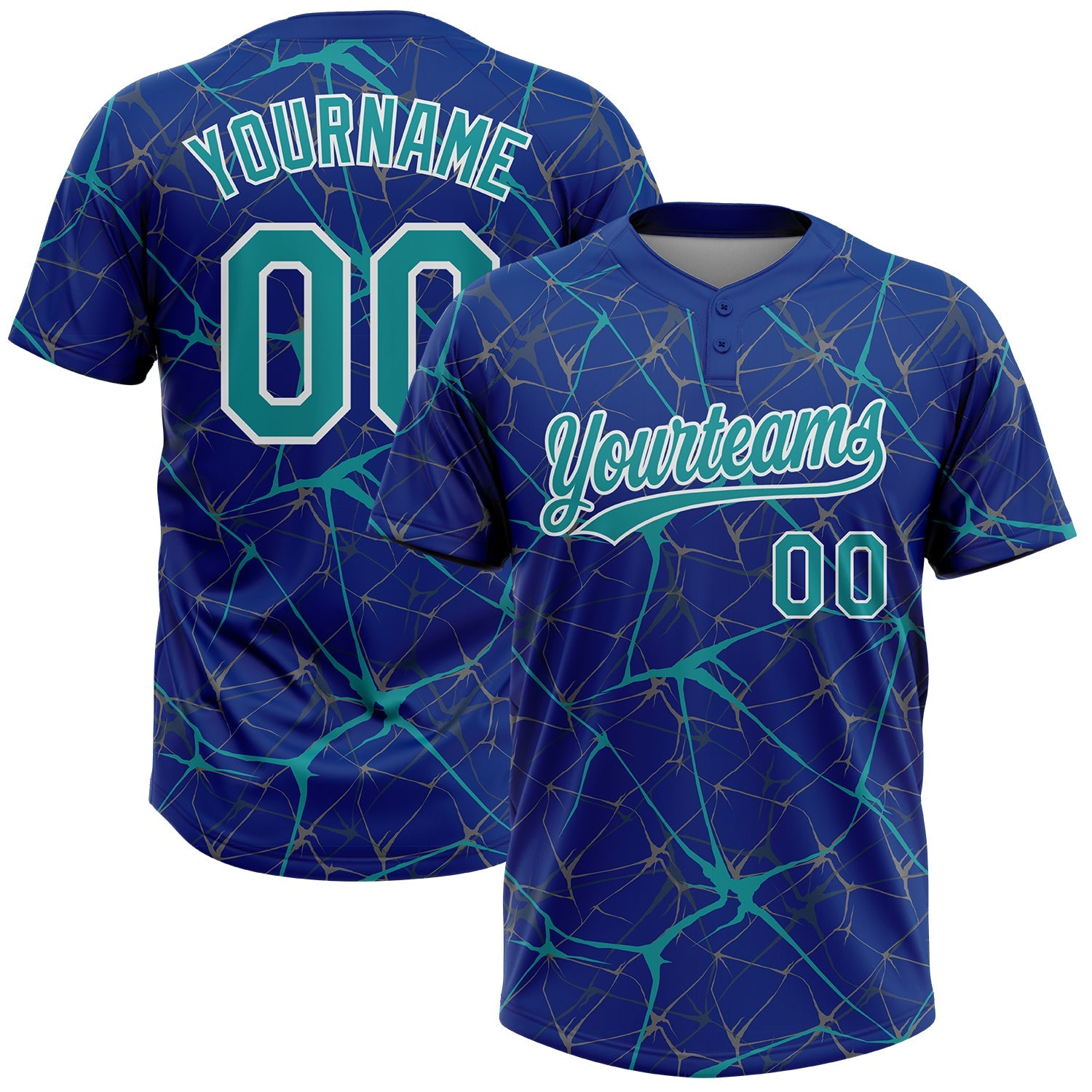 Custom Royal Teal-White  Abstract Network Two-Button Unisex Softball Jersey - Main View