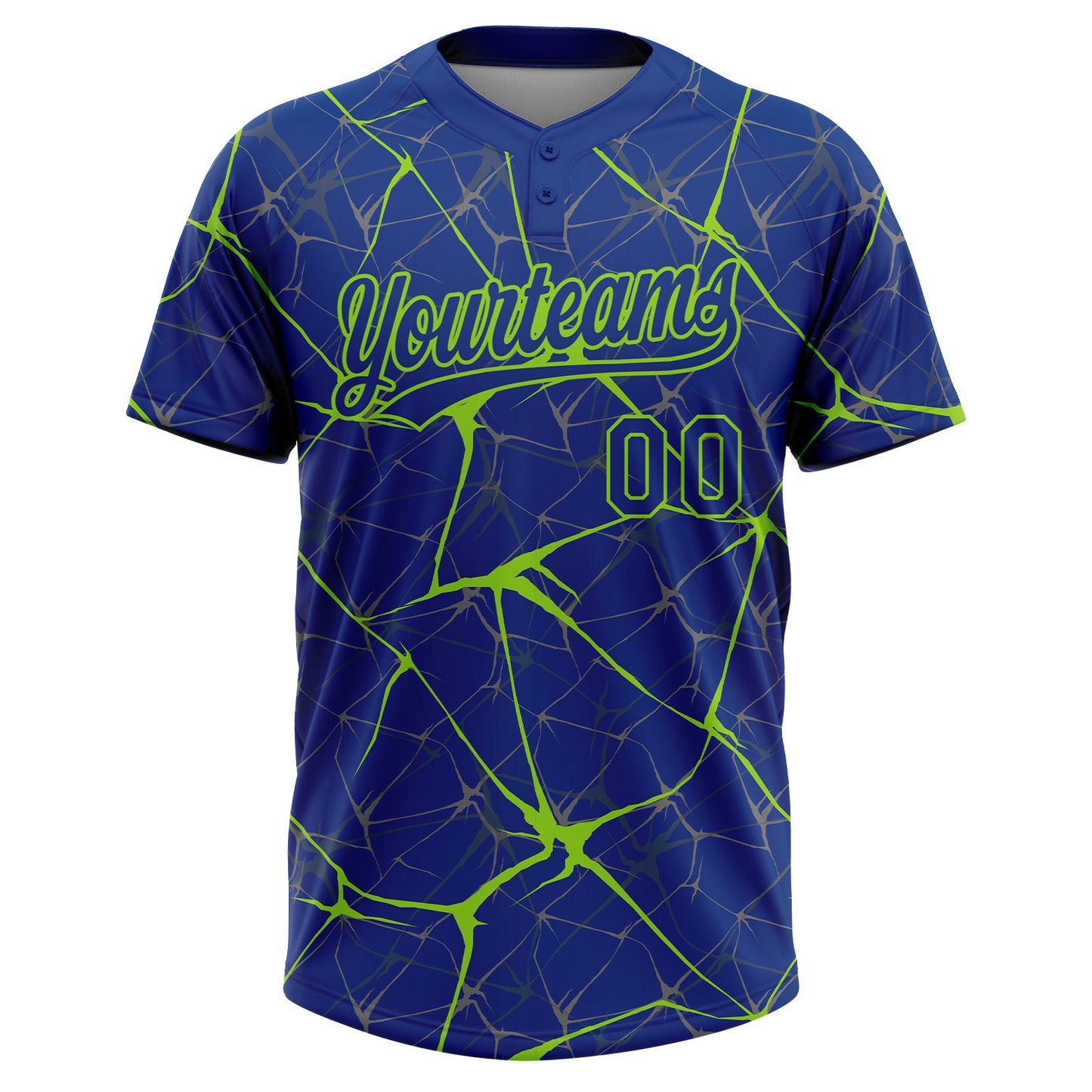 Custom Royal Neon Green  Abstract Network Two-Button Unisex Softball Jersey view 2