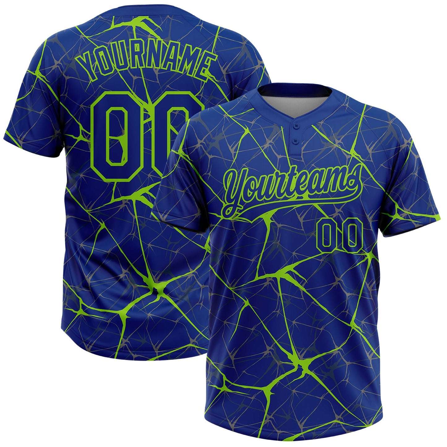Custom Royal Neon Green  Abstract Network Two-Button Unisex Softball Jersey - Main View