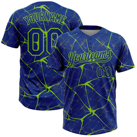Custom Royal Neon Green  Abstract Network Two-Button Unisex Softball Jersey - Main View