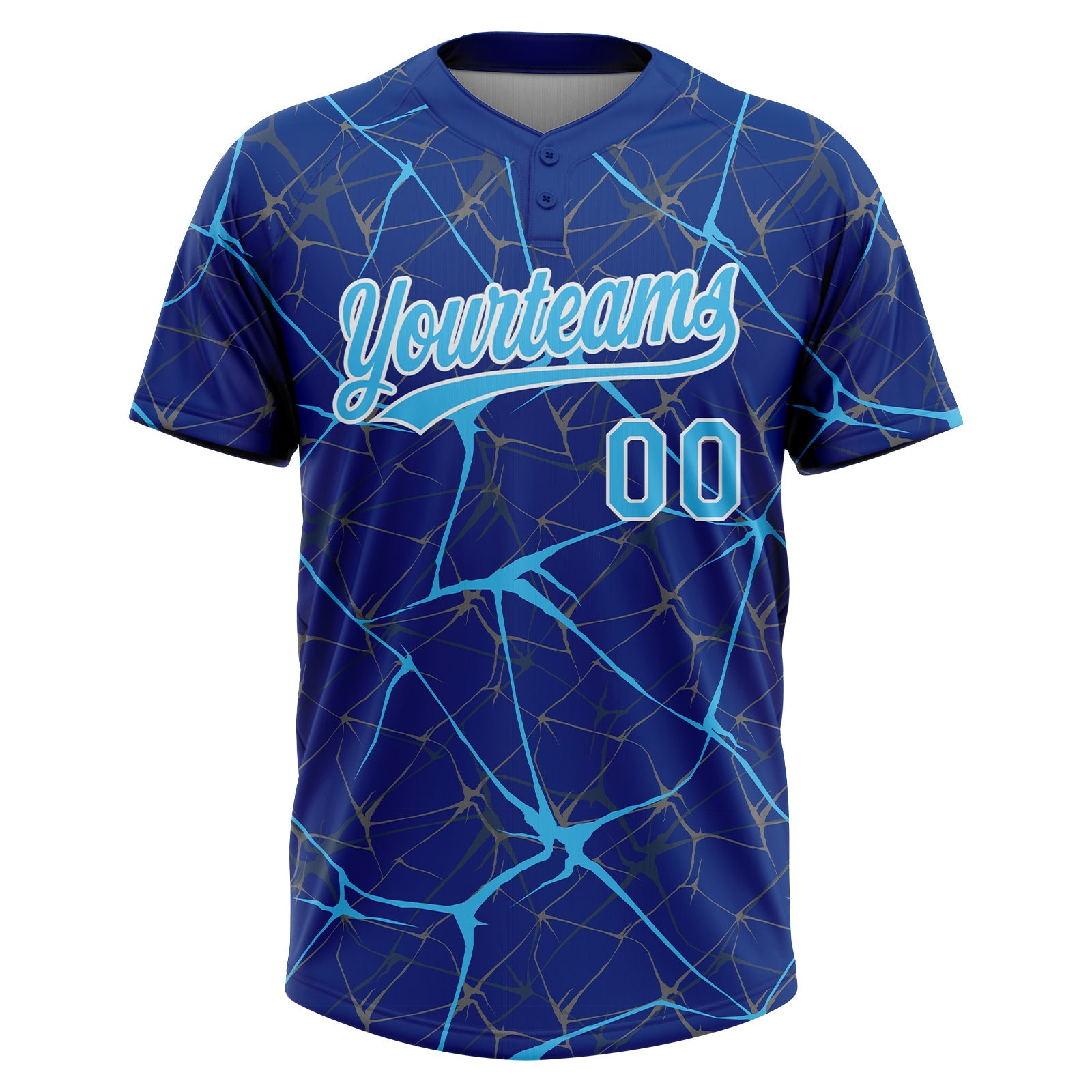 Custom Royal Sky Blue-White  Abstract Network Two-Button Unisex Softball Jersey view 2