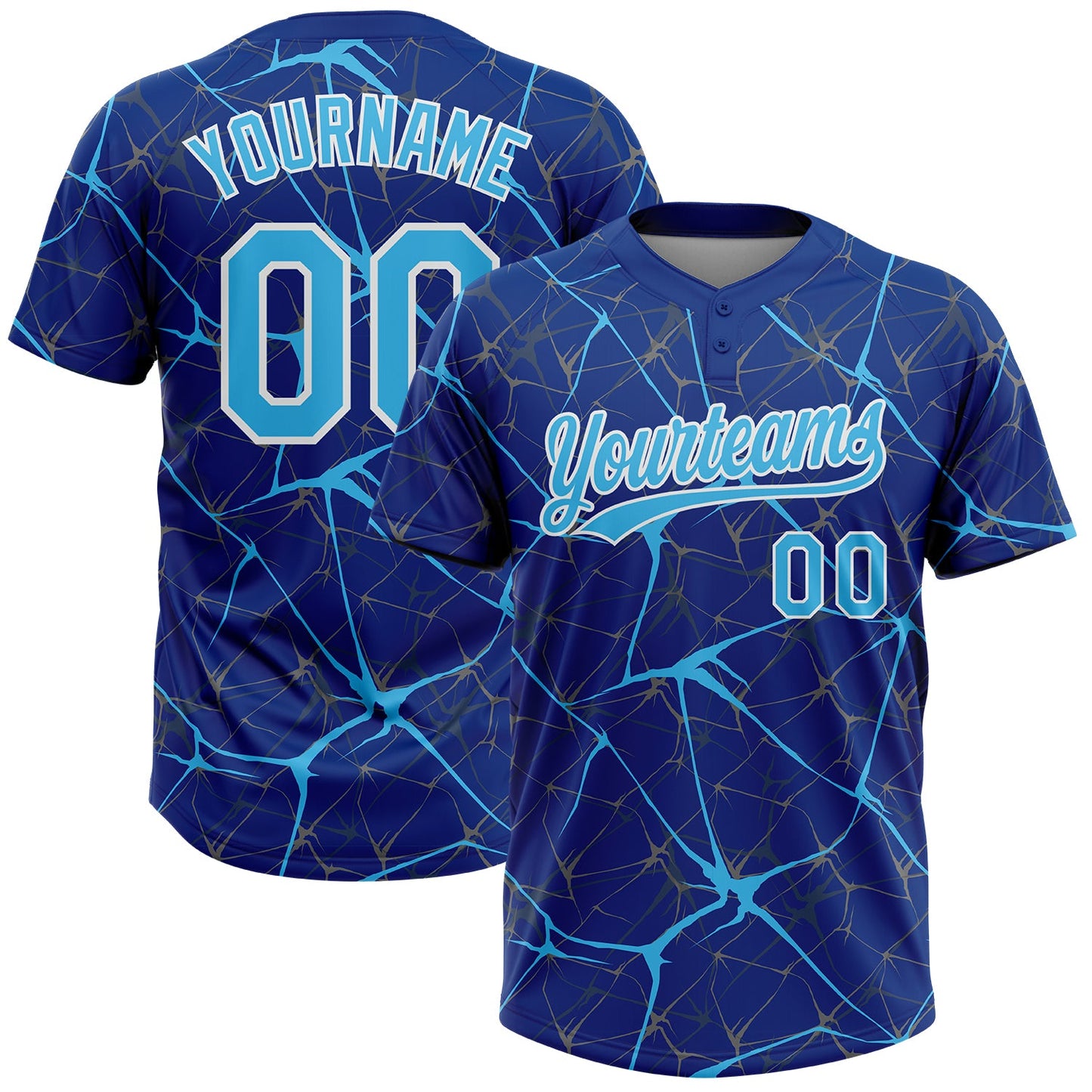 Custom Royal Sky Blue-White  Abstract Network Two-Button Unisex Softball Jersey - Main View