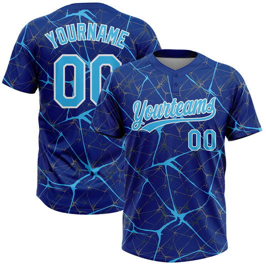 Custom Royal Sky Blue-White  Abstract Network Two-Button Unisex Softball Jersey - Main View