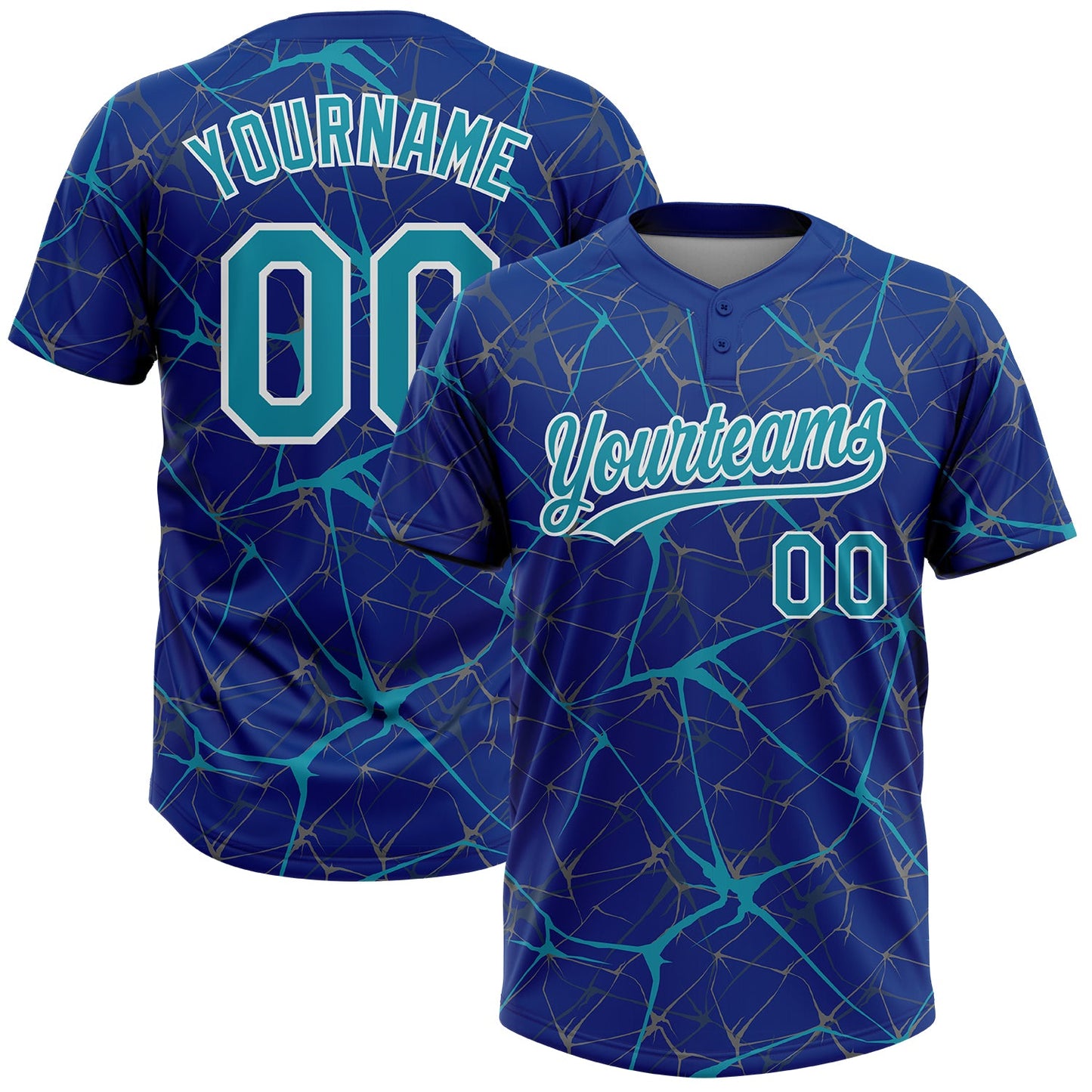 Custom Royal Teal-White  Abstract Network Two-Button Unisex Softball Jersey - Main View
