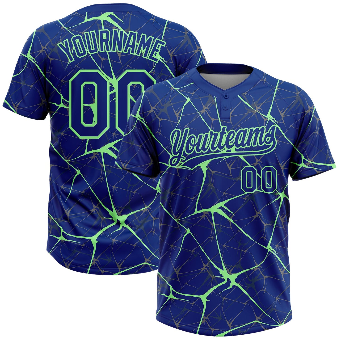 Custom Royal Pea Green  Abstract Network Two-Button Unisex Softball Jersey - Main View