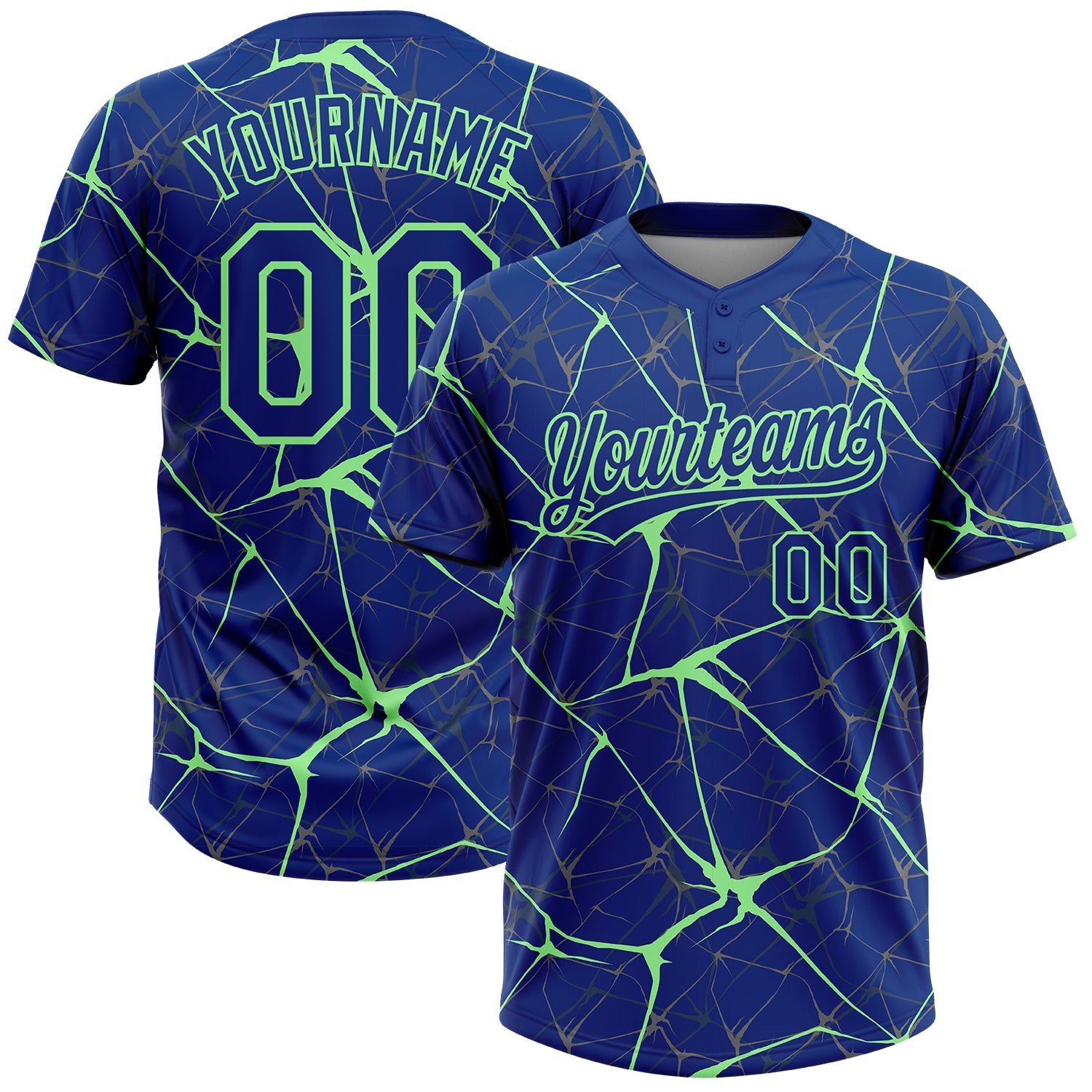Custom Royal Pea Green  Abstract Network Two-Button Unisex Softball Jersey - Main View