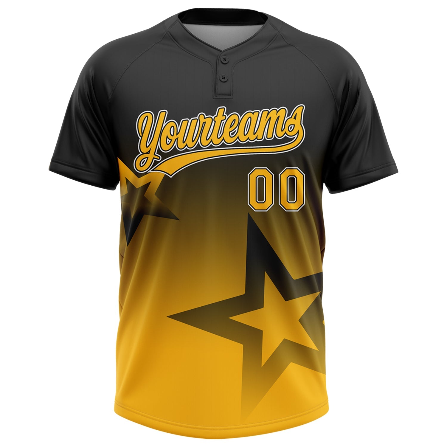 Custom Black Gold-White Gradient Style Twinkle Star Two-Button Unisex Softball Jersey view 2