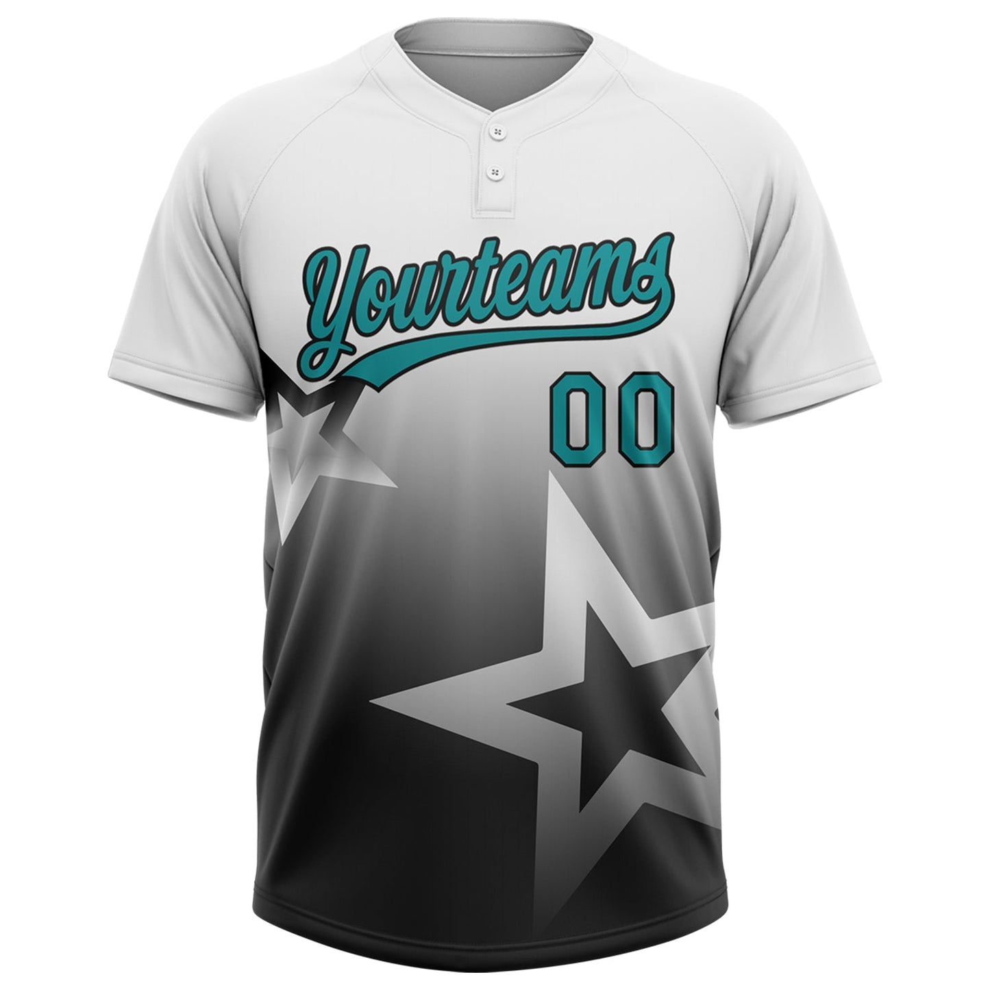 Custom White Teal-Black Gradient Style Twinkle Star Two-Button Unisex Softball Jersey view 2