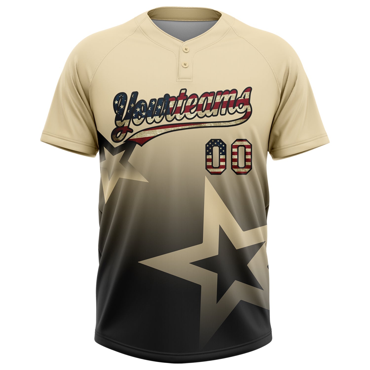 Custom Cream Vintage USA Flag-Black Gradient Style Twinkle Star Two-Button Unisex Softball Jersey view 2