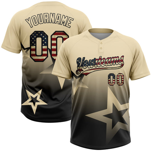 Custom Cream Vintage USA Flag-Black Gradient Style Twinkle Star Two-Button Unisex Softball Jersey - Main View