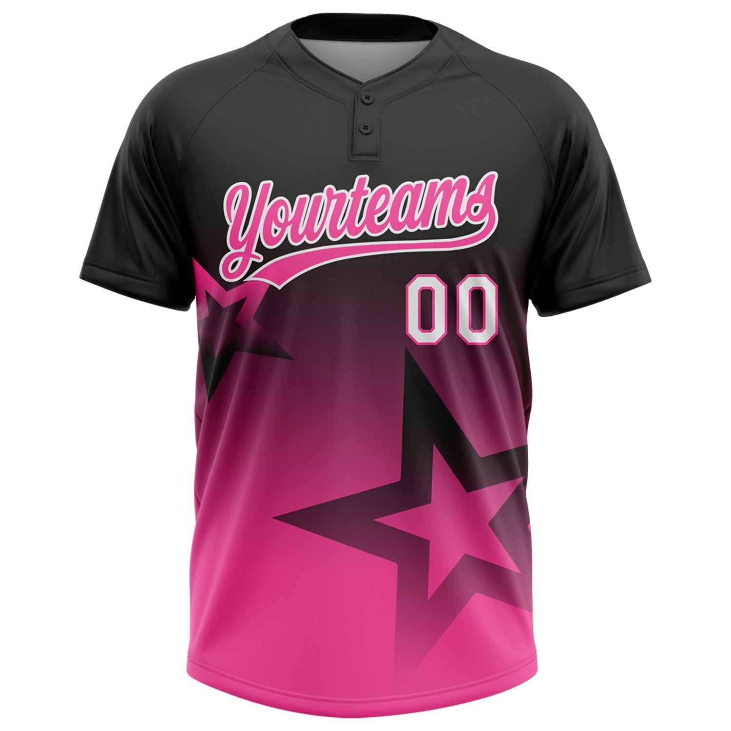 Custom Black Pink-White Gradient Style Twinkle Star Two-Button Unisex Softball Jersey view 2