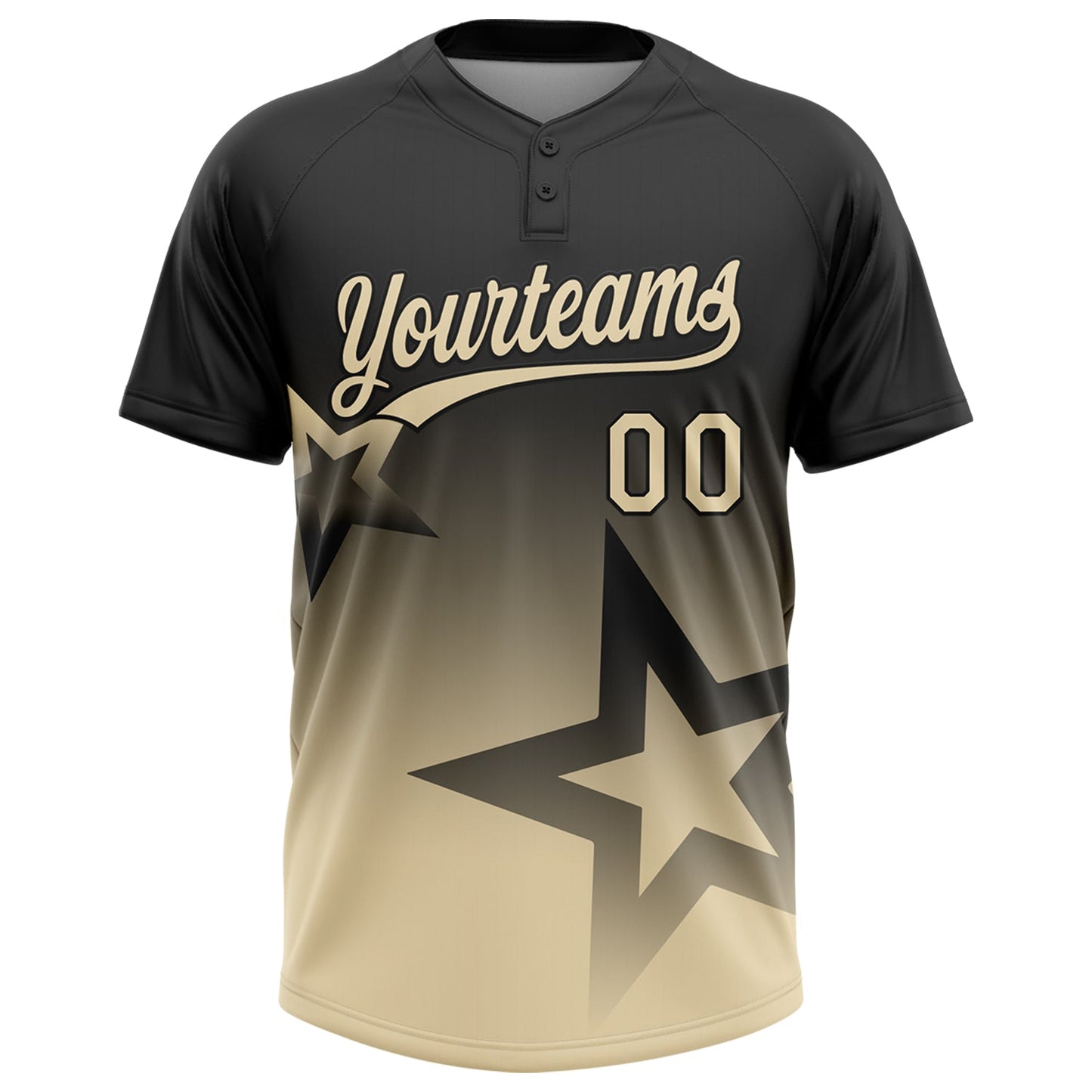 Custom Black Cream Gradient Style Twinkle Star Two-Button Unisex Softball Jersey view 2
