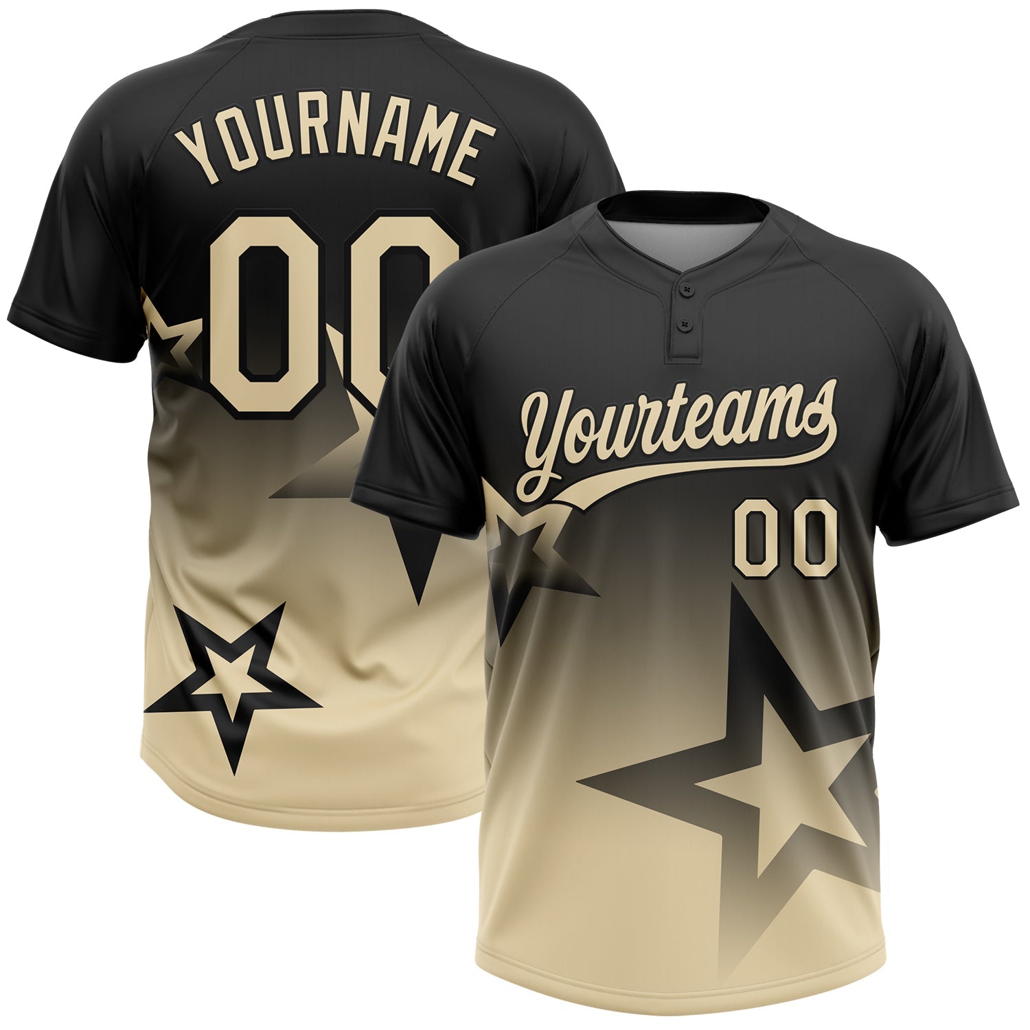 Custom Black Cream Gradient Style Twinkle Star Two-Button Unisex Softball Jersey - Main View