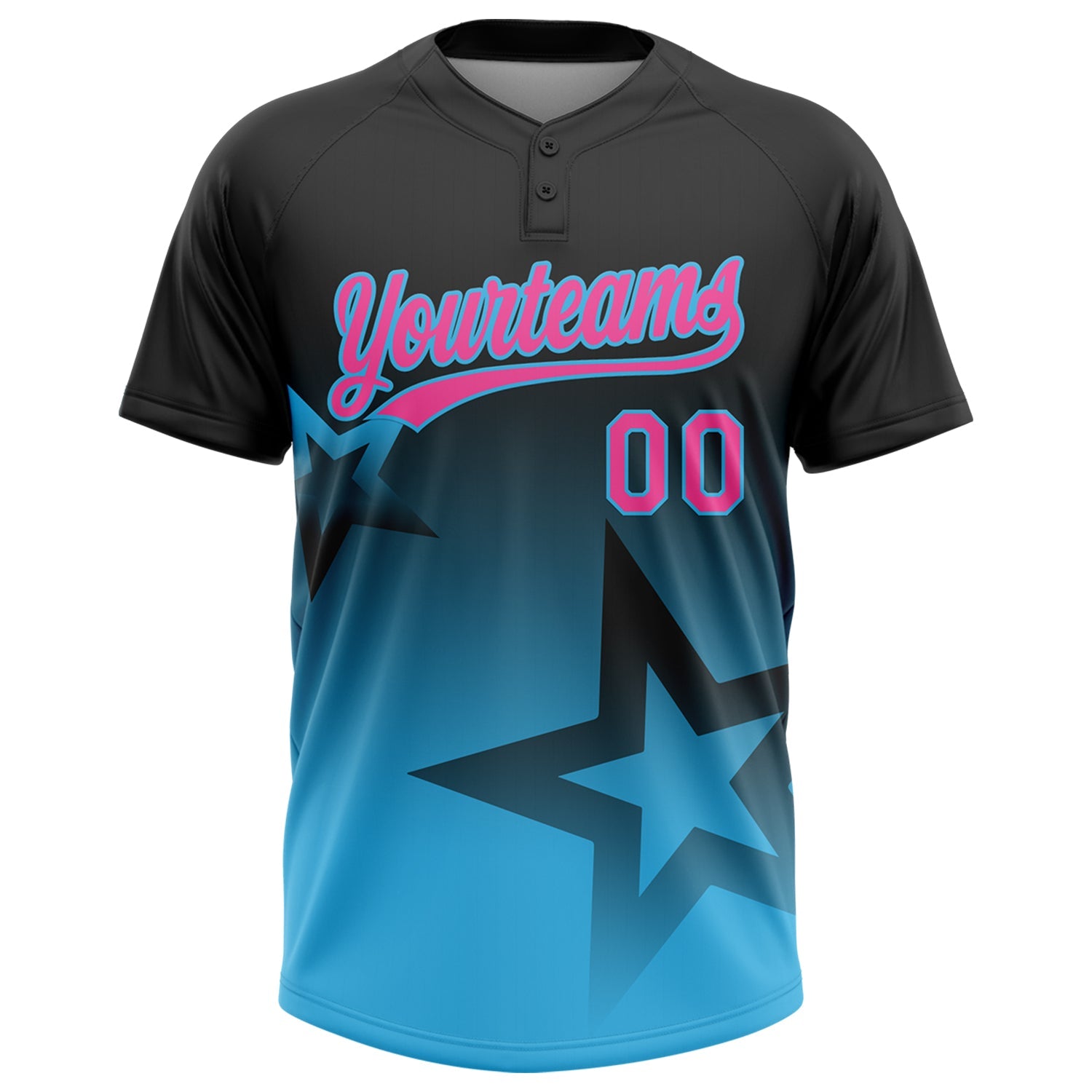 Custom Black Pink-Sky Blue Gradient Style Twinkle Star Two-Button Unisex Softball Jersey view 2