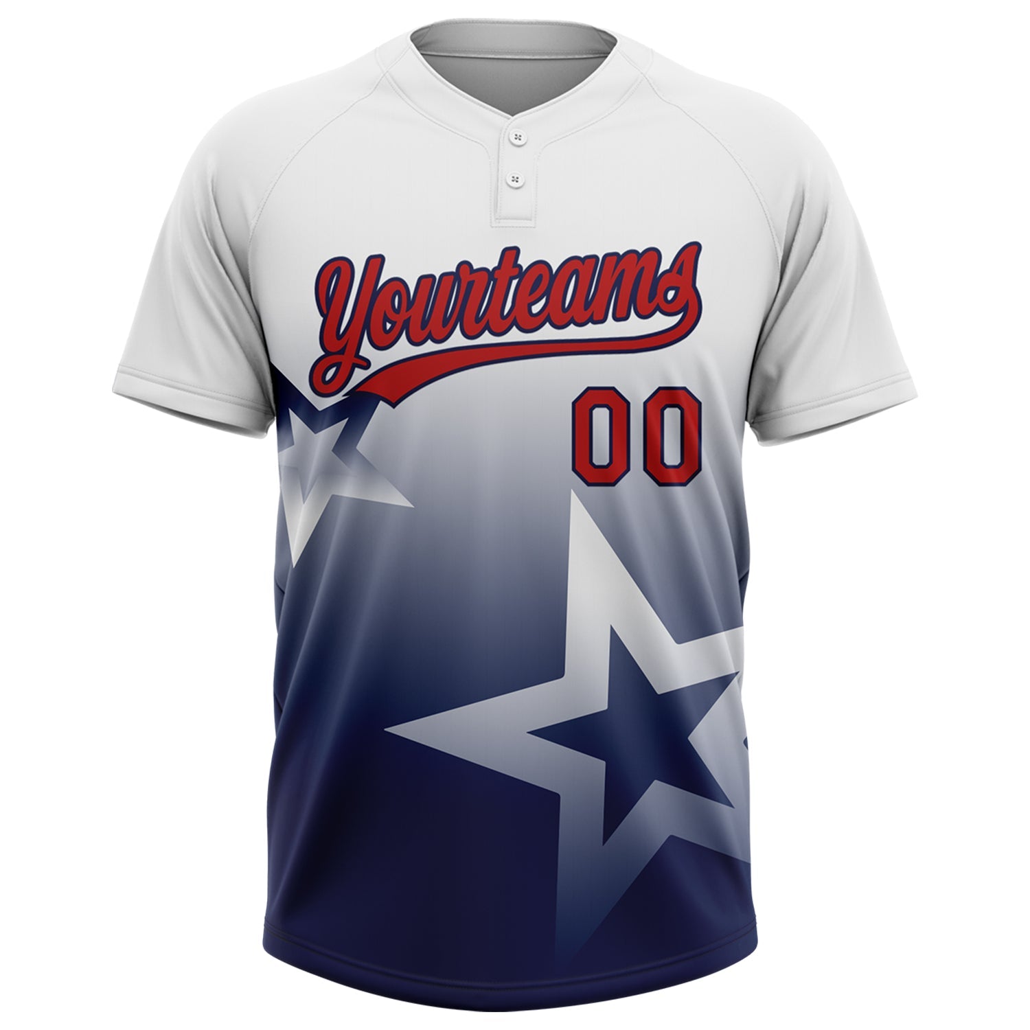 Custom White Red-Navy Gradient Style Twinkle Star Two-Button Unisex Softball Jersey view 2