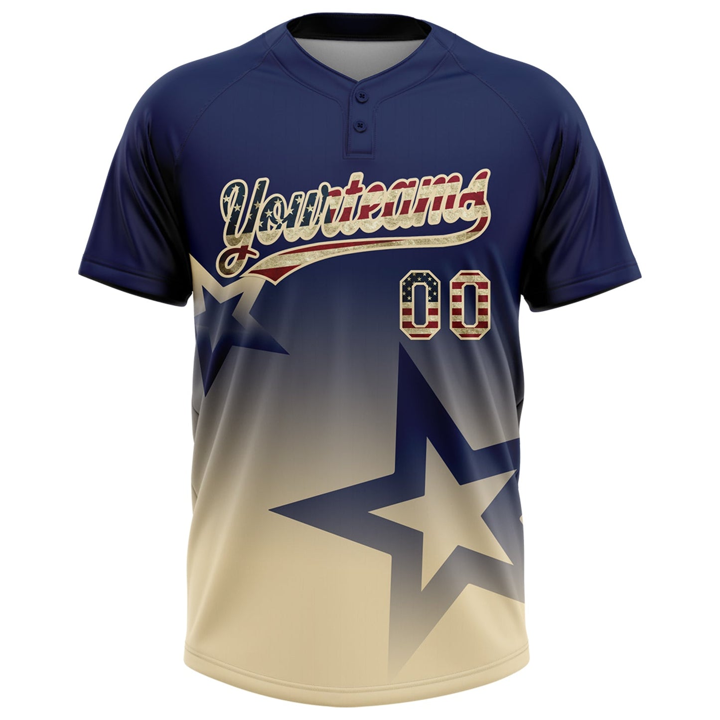 Custom Navy Vintage USA Flag-Cream Gradient Style Twinkle Star Two-Button Unisex Softball Jersey view 2