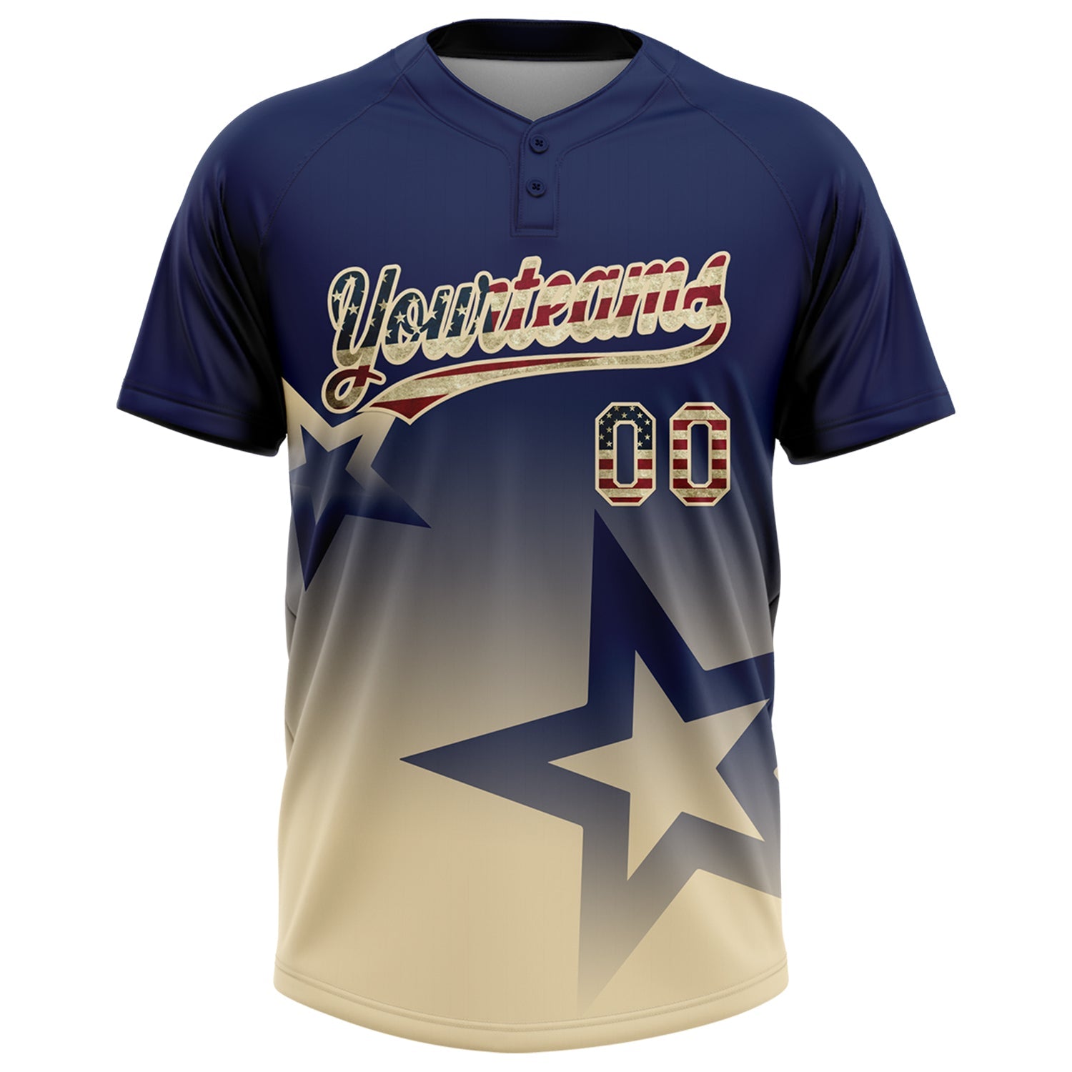 Custom Navy Vintage USA Flag-Cream Gradient Style Twinkle Star Two-Button Unisex Softball Jersey view 2