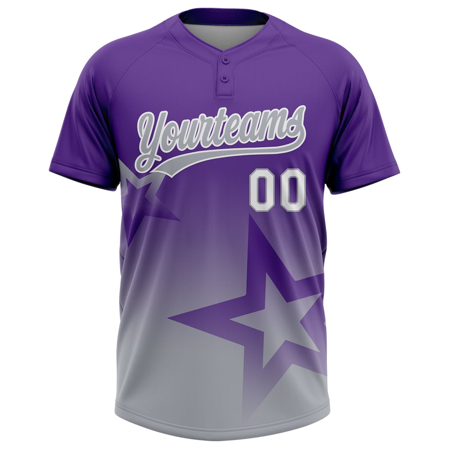 Custom Purple Gray-White Gradient Style Twinkle Star Two-Button Unisex Softball Jersey view 2
