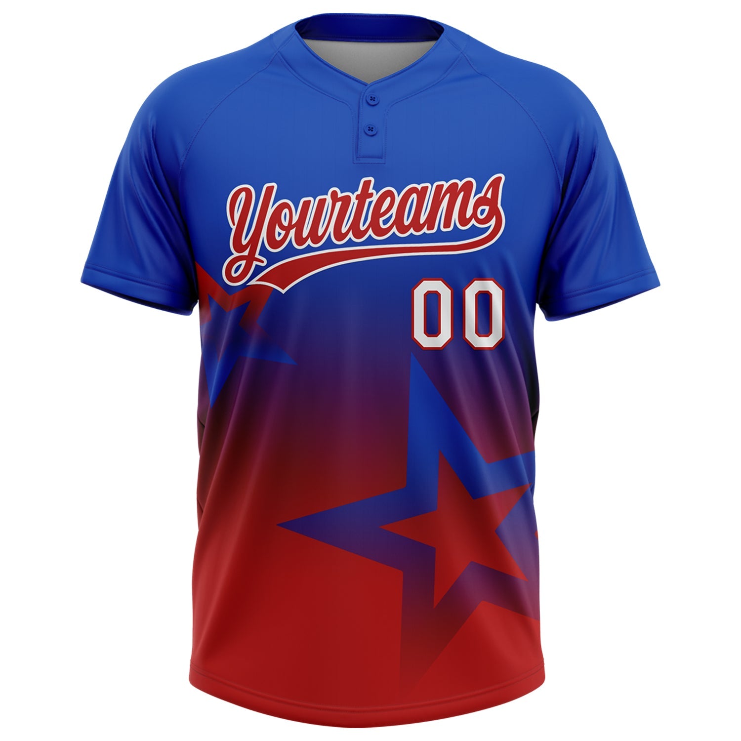 Custom Thunder Blue Red-White Gradient Style Twinkle Star Two-Button Unisex Softball Jersey view 2