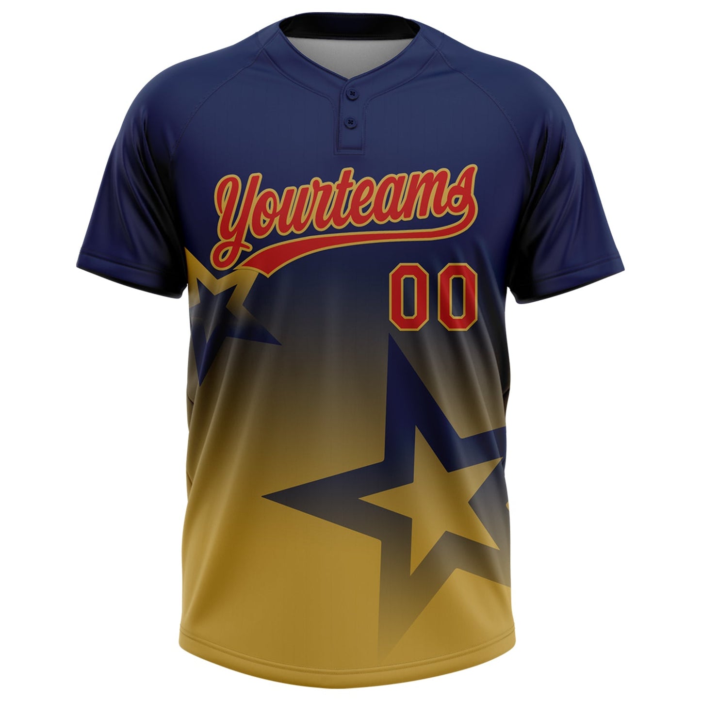Custom Navy Red-Old Gold Gradient Style Twinkle Star Two-Button Unisex Softball Jersey view 2