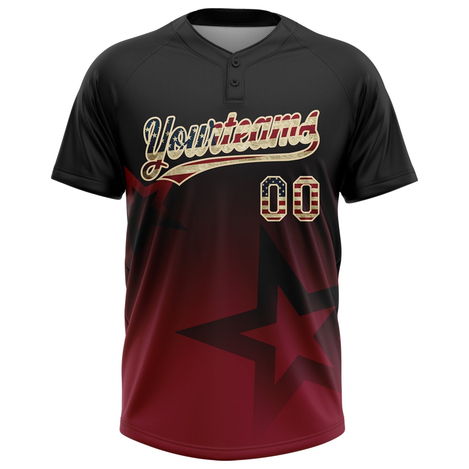 Custom Black Vintage USA Flag Crimson-Cream Gradient Style Twinkle Star Two-Button Unisex Softball Jersey view 2