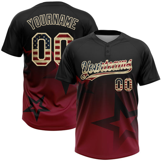Custom Black Vintage USA Flag Crimson-Cream Gradient Style Twinkle Star Two-Button Unisex Softball Jersey - Main View