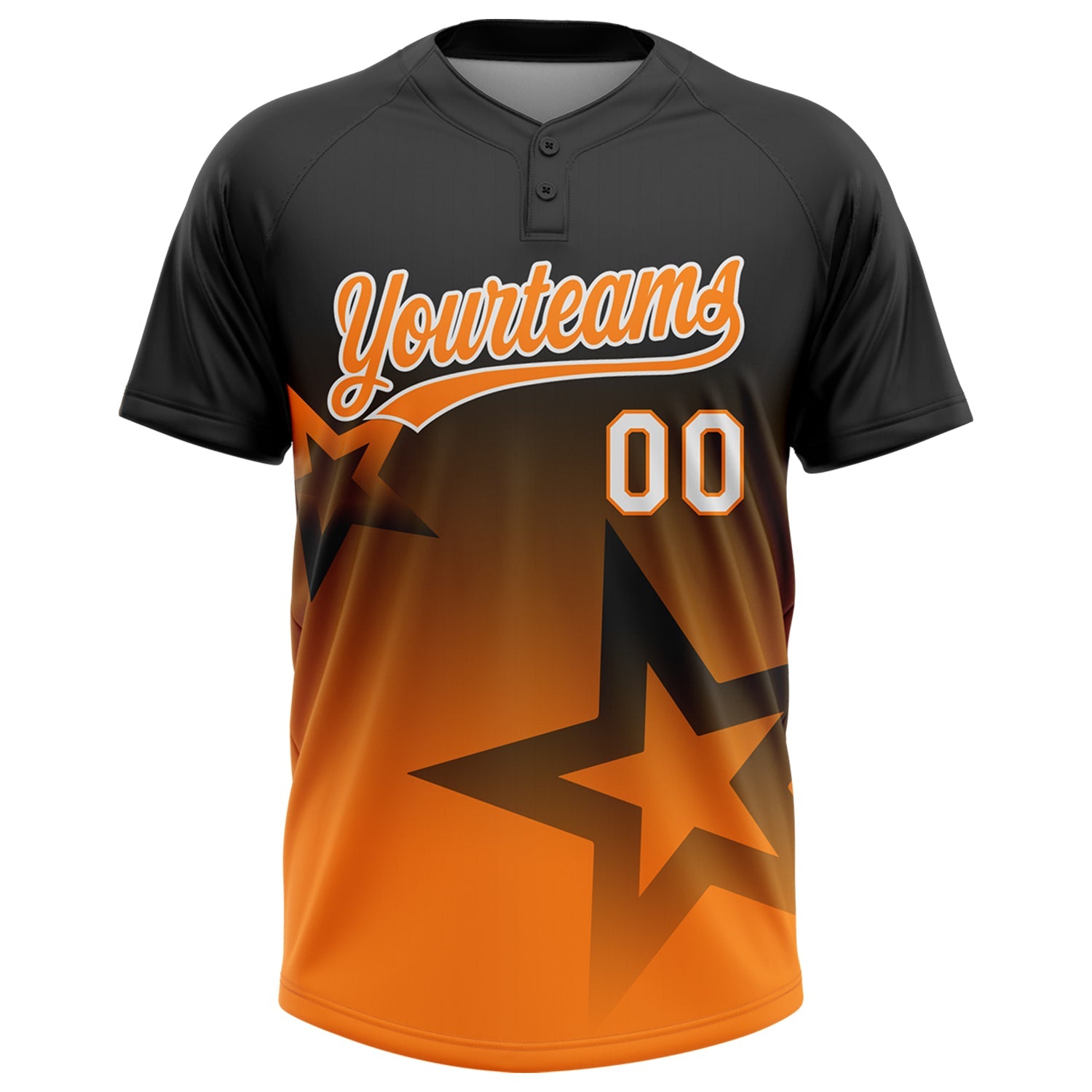 Custom Black Bay Orange-White Gradient Style Twinkle Star Two-Button Unisex Softball Jersey view 2