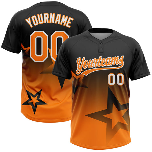 Custom Black Bay Orange-White Gradient Style Twinkle Star Two-Button Unisex Softball Jersey - Main View