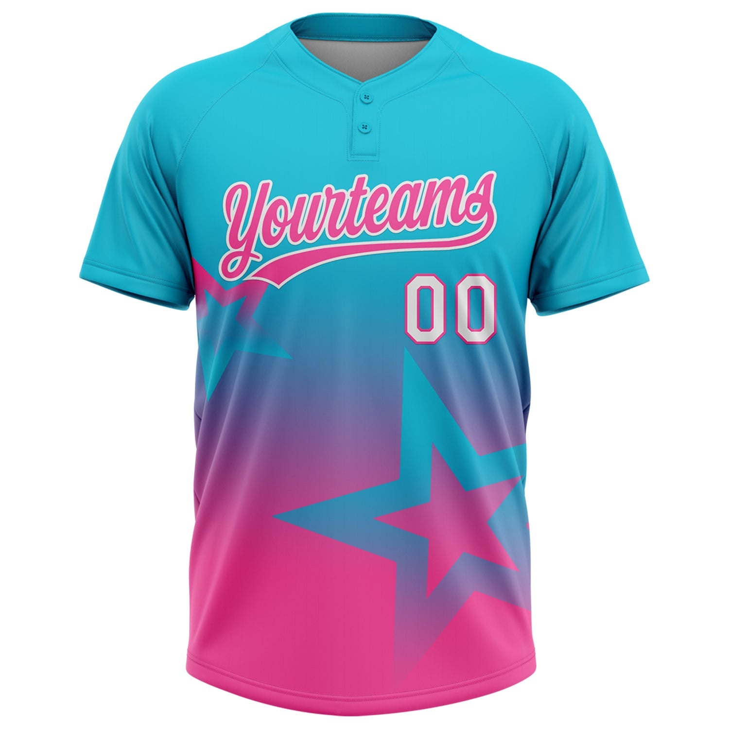 Custom Lakes Blue Pink-White Gradient Style Twinkle Star Two-Button Unisex Softball Jersey view 2