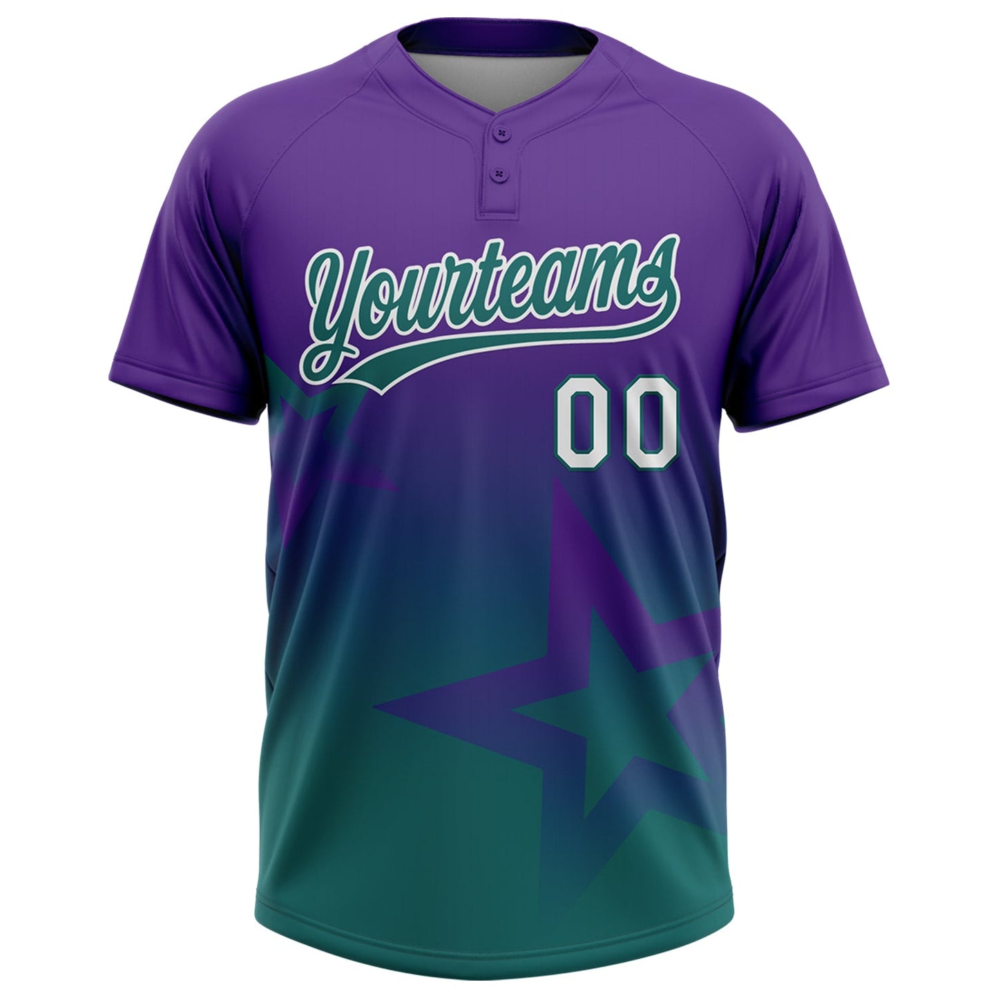 Custom Purple Teal-White Gradient Style Twinkle Star Two-Button Unisex Softball Jersey view 2