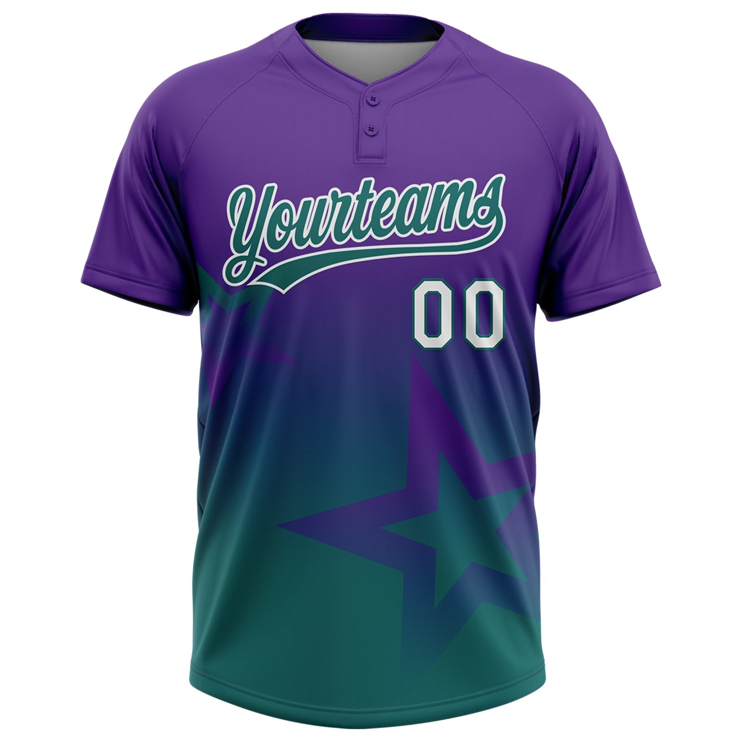 Custom Purple Teal-White Gradient Style Twinkle Star Two-Button Unisex Softball Jersey view 2