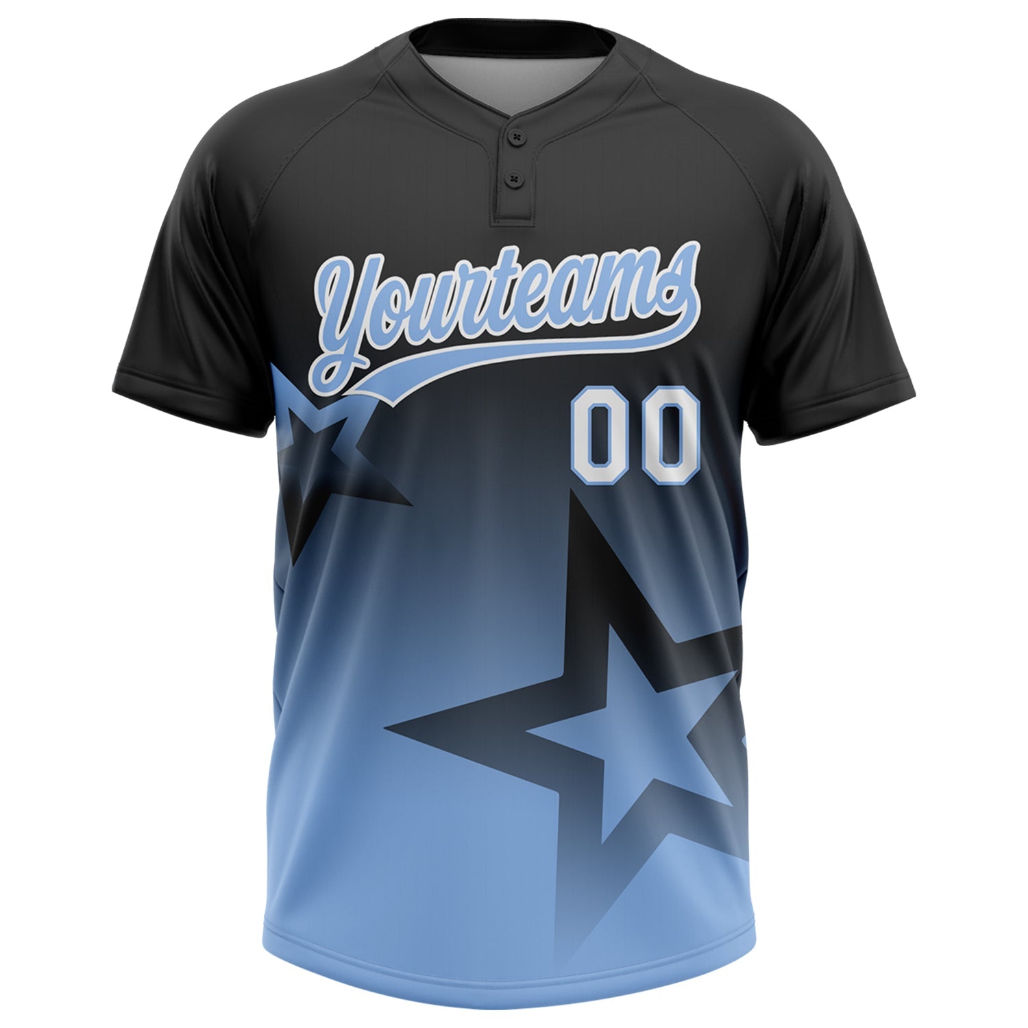 Custom Black Light Blue-White Gradient Style Twinkle Star Two-Button Unisex Softball Jersey view 2