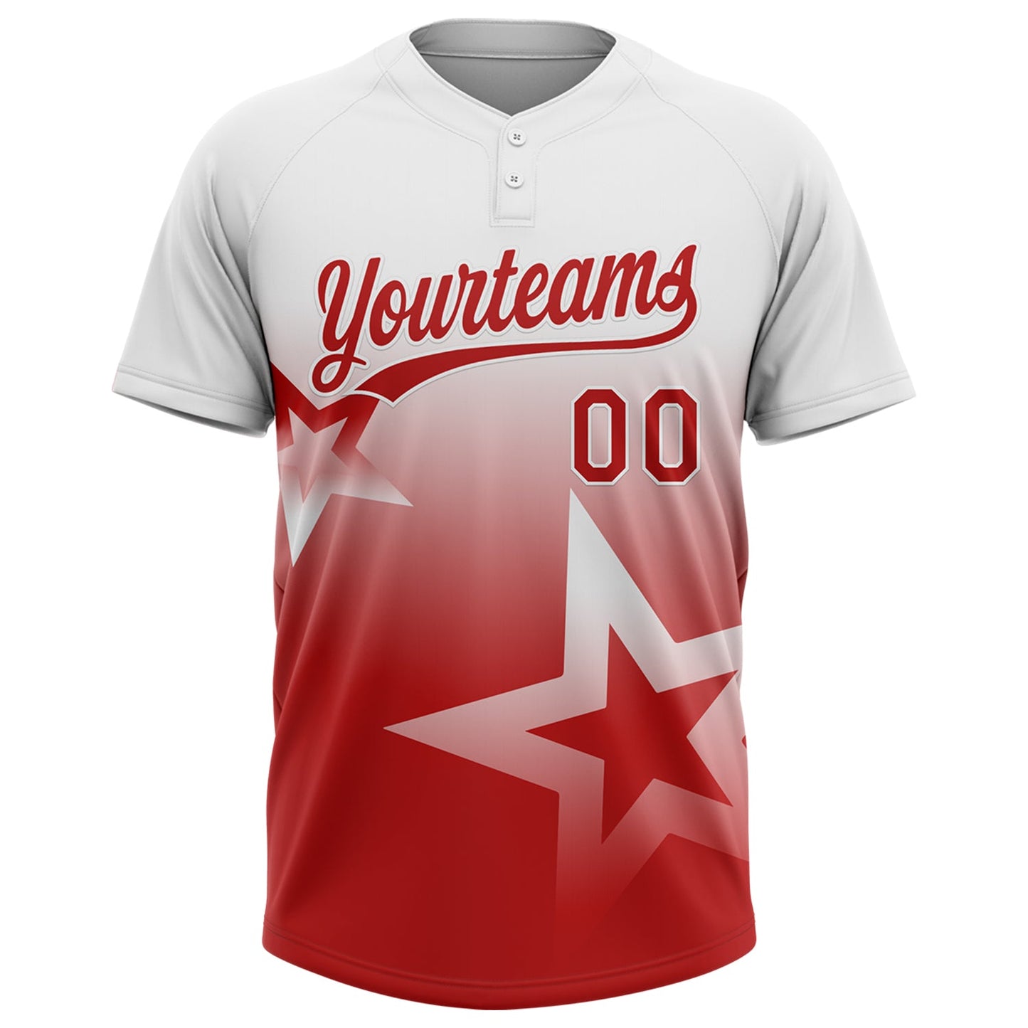Custom White Red Gradient Style Twinkle Star Two-Button Unisex Softball Jersey view 2