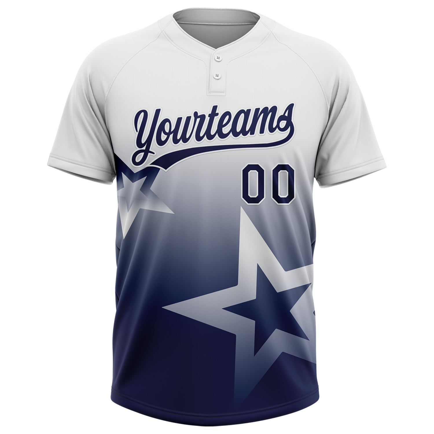 Custom White Navy Gradient Style Twinkle Star Two-Button Unisex Softball Jersey view 2