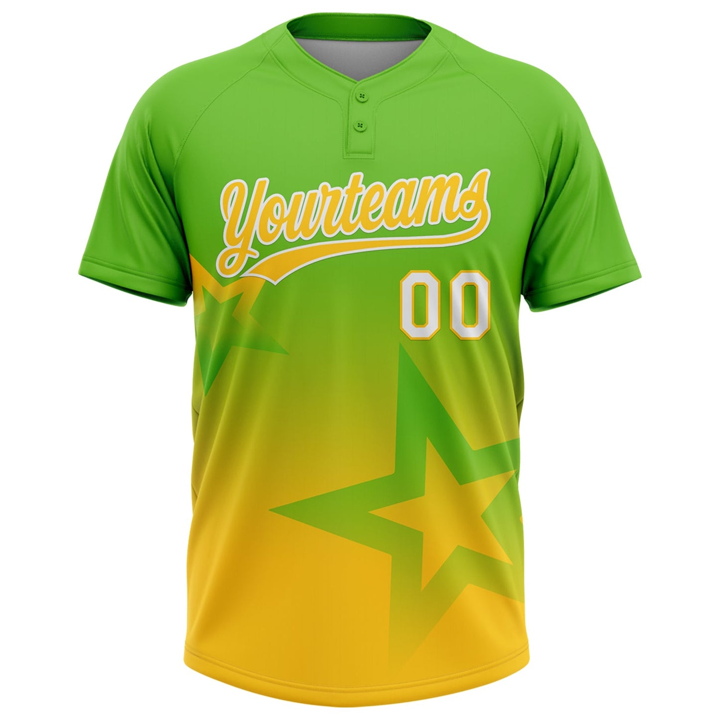 Custom Aurora Green Yellow-White Gradient Style Twinkle Star Two-Button Unisex Softball Jersey view 2