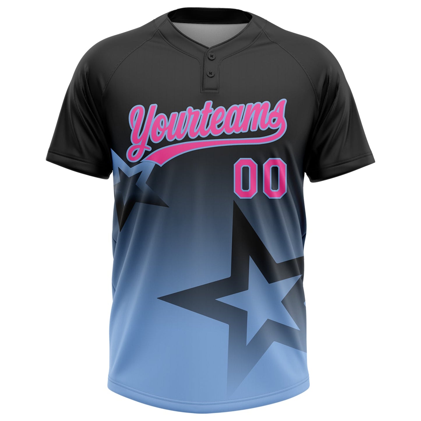 Custom Black Pink-Light Blue Gradient Style Twinkle Star Two-Button Unisex Softball Jersey view 2