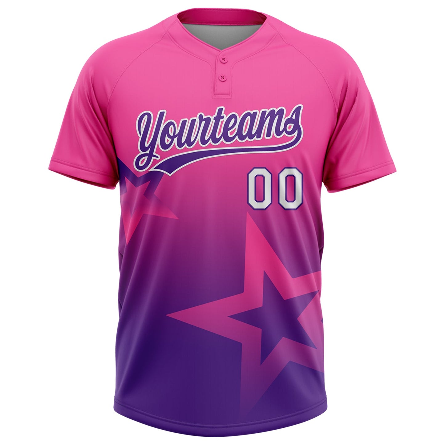Custom Pink Purple-White Gradient Style Twinkle Star Two-Button Unisex Softball Jersey view 2