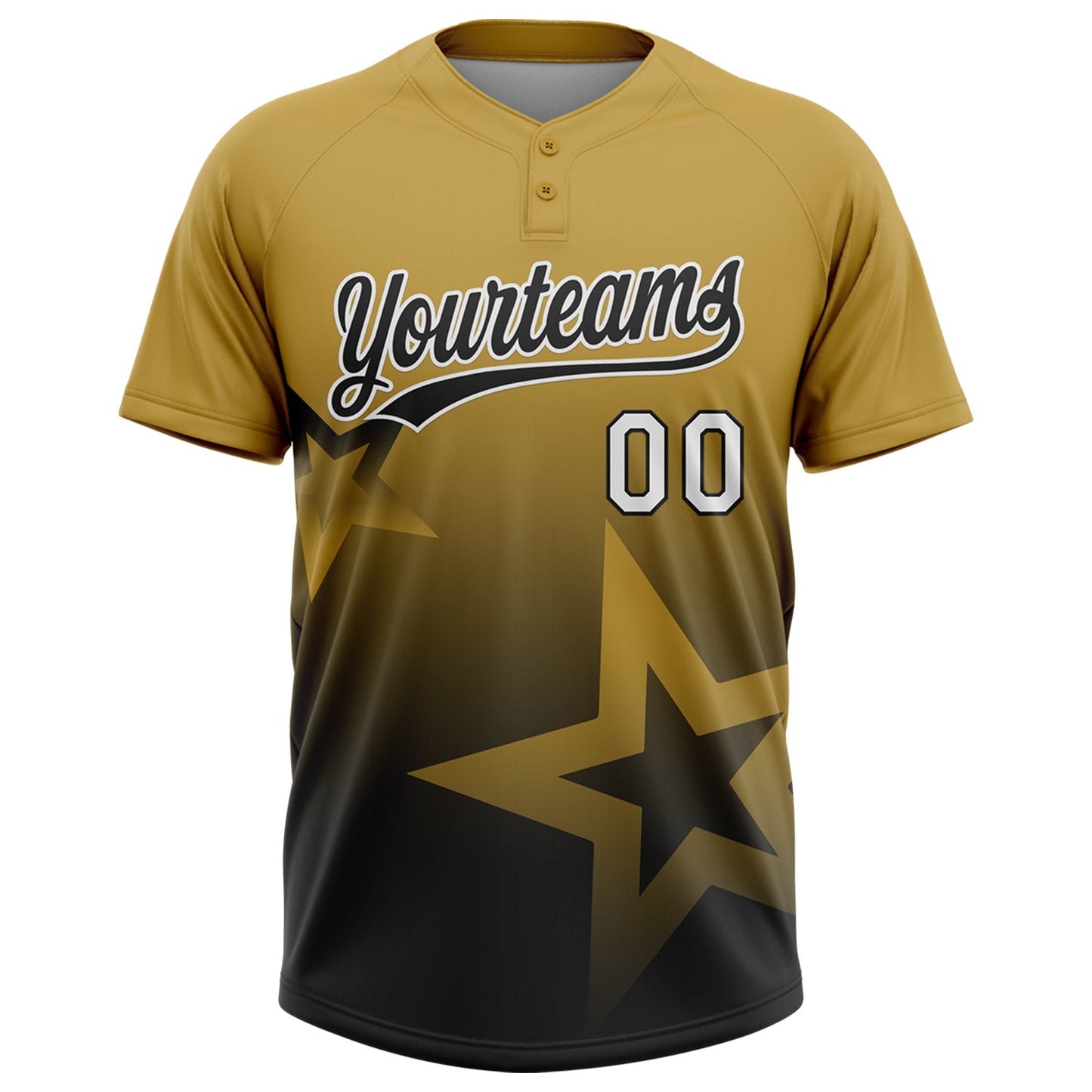 Custom Old Gold Black-White Gradient Style Twinkle Star Two-Button Unisex Softball Jersey view 2