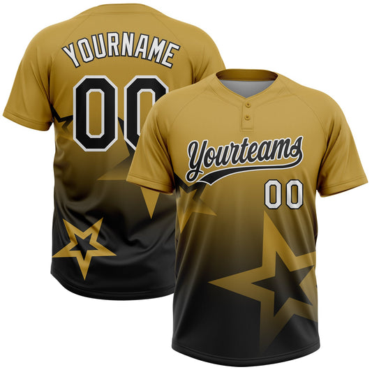 Custom Old Gold Black-White Gradient Style Twinkle Star Two-Button Unisex Softball Jersey - Main View