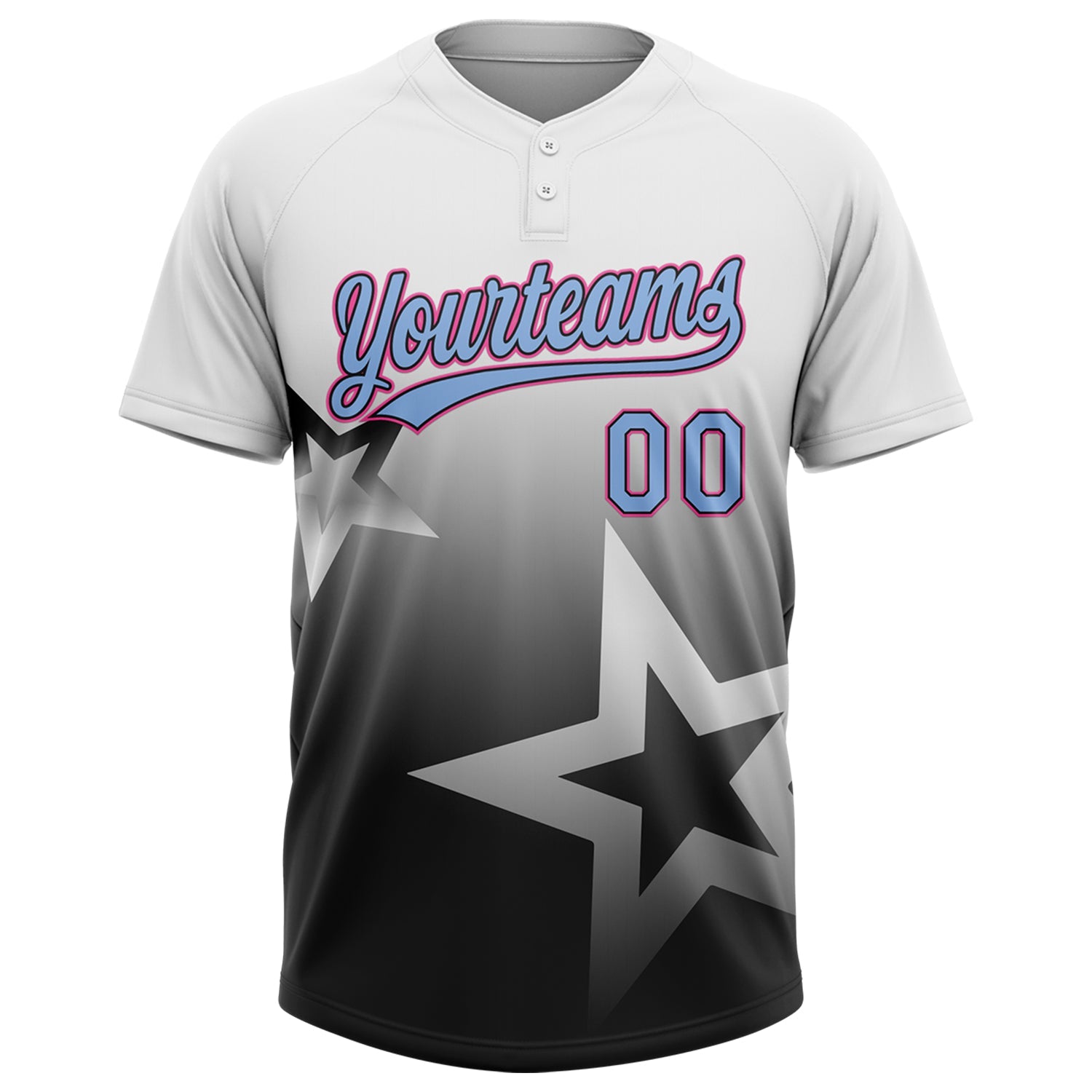 Custom White Light Blue Black-Pink Gradient Style Twinkle Star Two-Button Unisex Softball Jersey view 2