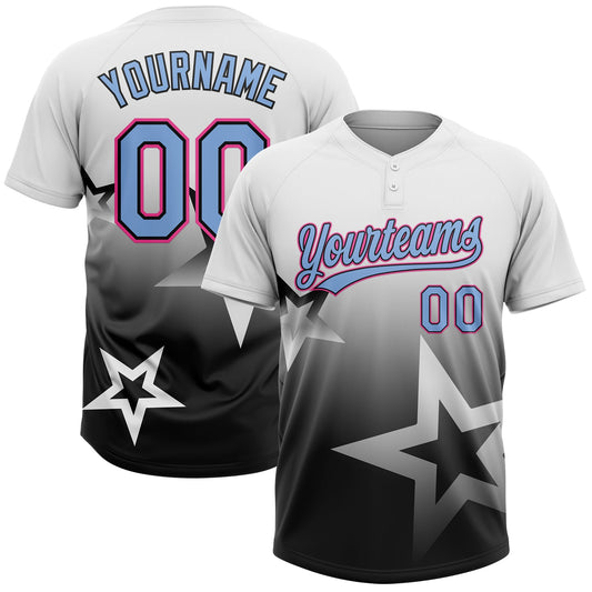 Custom White Light Blue Black-Pink Gradient Style Twinkle Star Two-Button Unisex Softball Jersey - Main View