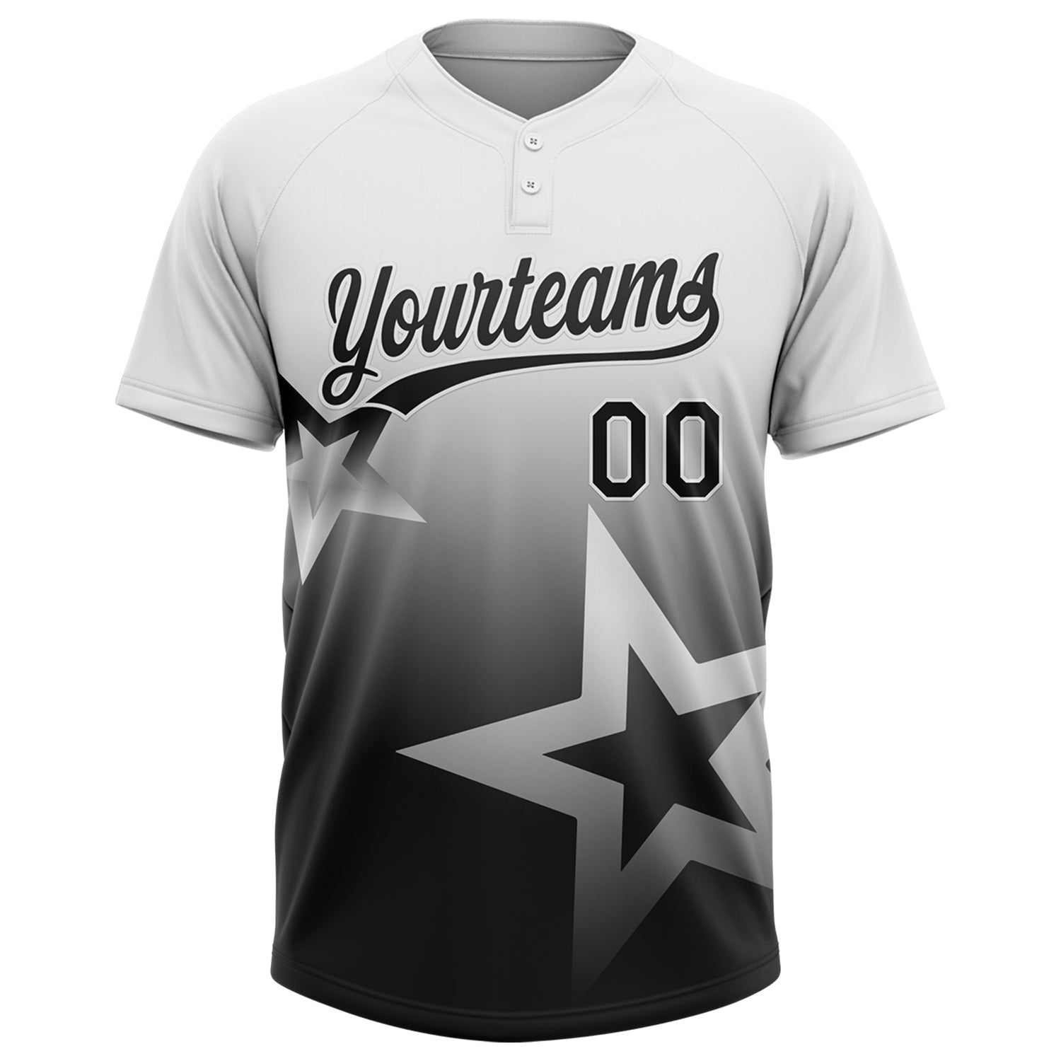 Custom White Black Gradient Style Twinkle Star Two-Button Unisex Softball Jersey view 2