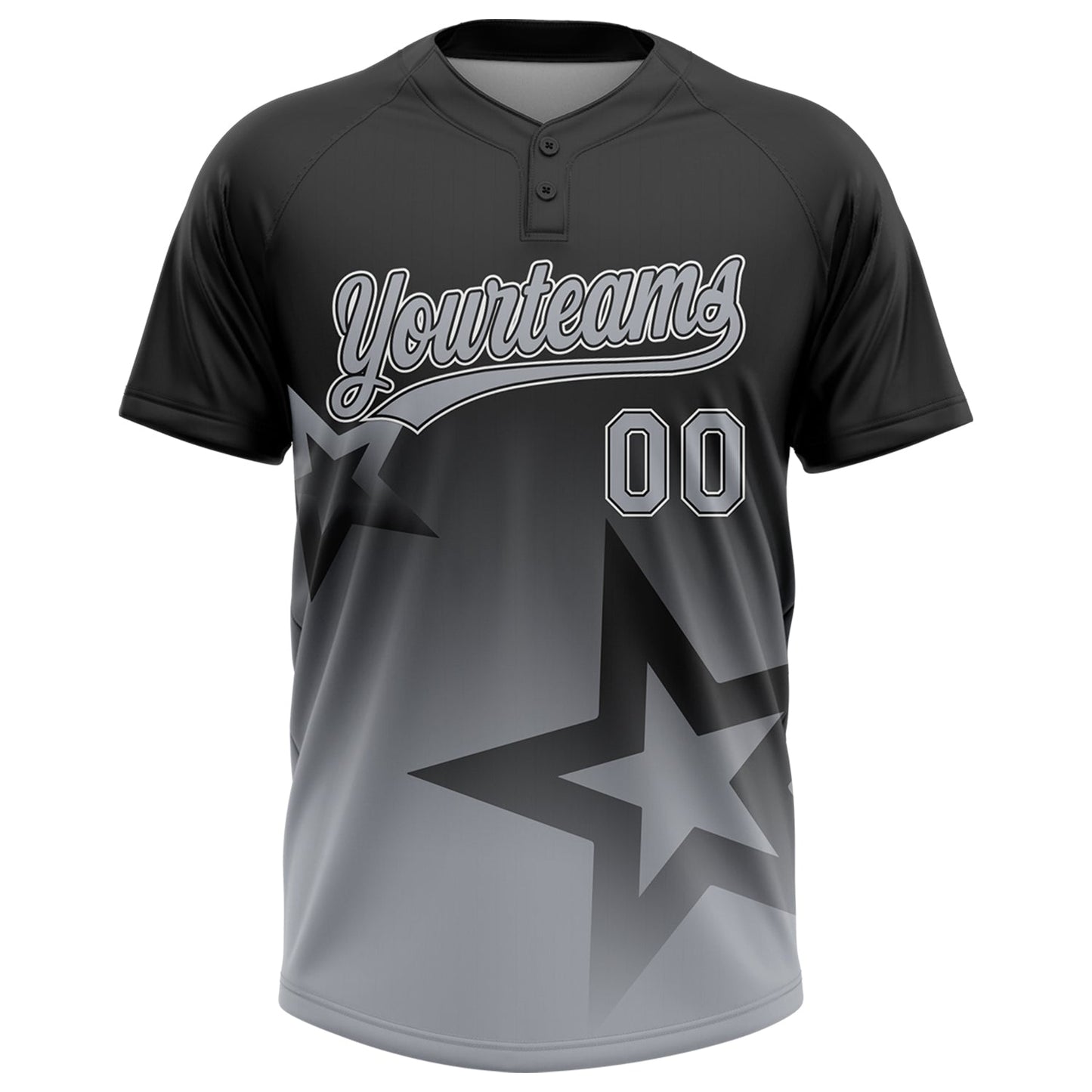 Custom Black Gray-White Gradient Style Twinkle Star Two-Button Unisex Softball Jersey view 2